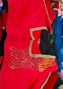Black And Red Netted And Lace Saree