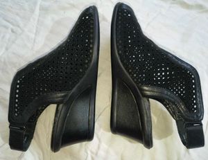 Black Perforated Wedge Sandals
