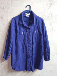Vibrant Royal Blue Button-Up Blouse Oversized