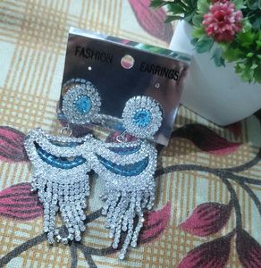 Silver Blue Stone Tassel Earings