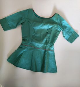 Peplum Sea Green Blouse With Backside Khatliwork P
