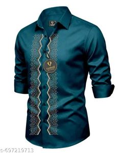 Stylish Men's Teal Embellished Shirt