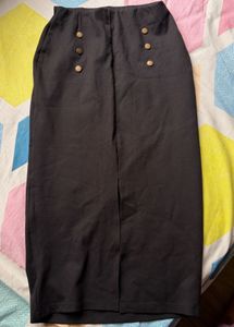 Black High-Waisted Skirt with Gold Buttons