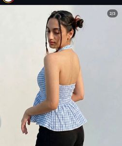 Chic Yellow Gingham Peplum Top