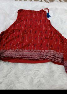 Red Printed Sleeveless Short Kurti