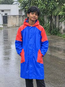Blue & Red Hooded Raincoat