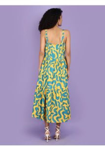 Yellow &amp; Teal Abstract Print Midi Dress