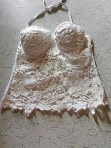 White Lace Halter padded Top