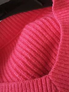 Bright Pink V-Neck Knit Sweater