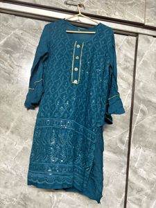 Teal Embroidered Kurta
