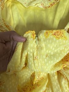 Chic Yellow Floral Puff Sleeve Dress