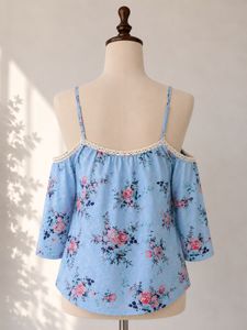 Blue Floral Cold Shoulder Top