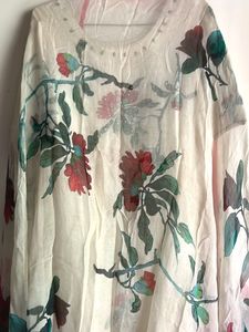 Cream Floral Print with rhinestone Kurta