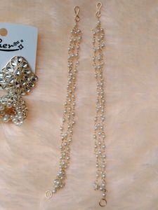Elegant Kundan &amp; Pearl Jhumka Earrings with earcha