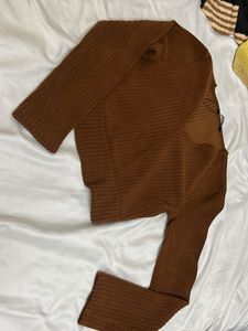 Ribbed Brown Long Sleeve Top