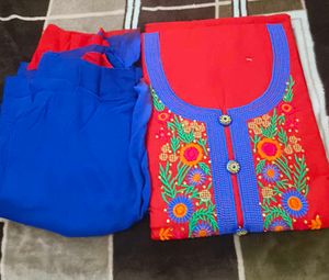 Embroidered unstitched Red Kurta Set