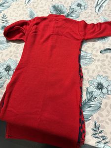 Red Patterned Knit kurti with pant