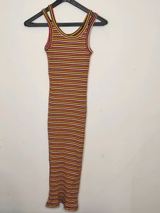 Fitted Pink, Yellow And Black Maxi Dress, UK 12
