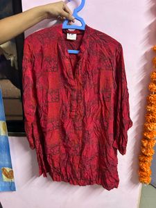 Vibrant Red Block Print Kurta