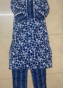 Girls Blue Floral Kurta Set (9-11) clearing