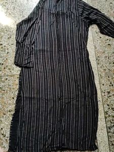 Striped Black Cotton Kurta