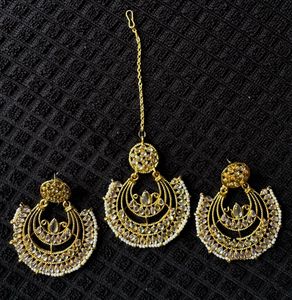 Kundan Maang Tikka &amp; Earrings