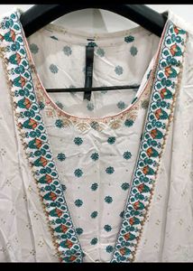 Elegant White &amp; Teal Kurta Set