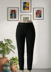 Chic Black Pants with Pearl Detail