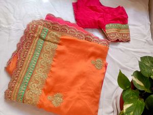 double shade Embroidered Saree with Blouse