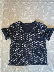 Marks & Spencer Navy Blue Printed V-Neck Top