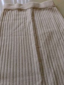 Cream Ribbed Knit Maxi Skirt