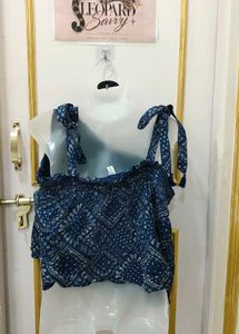 Boho Blue Print Tie-Strap Top