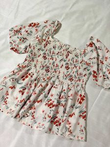 Floral Smocked Square Neck Top