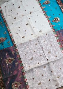 multi color designer saree with blouse piece