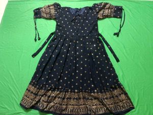 Elegant Navy Printed Midi Dress