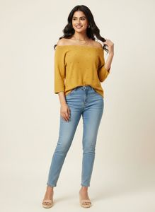 Mustard Beaded Off-Shoulder Top