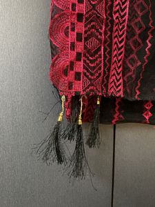 Black &amp; red Embroidered Kurta with dupatta