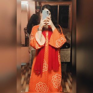 Elegant Orange Bandhani Kurta Set XXL