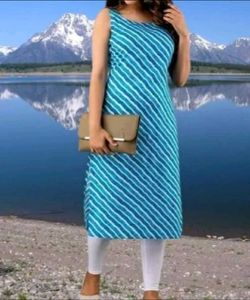 Blue Striped Sleeveless Kurti