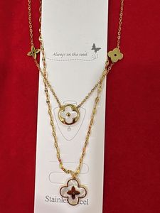 Double Chain Necklace with Clover Pendant