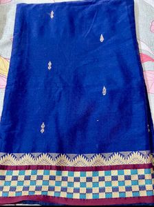 Blue & Gold Indian pure cotton Saree