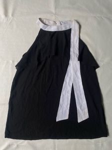 Chic Black Halter Neck Top with White Trim