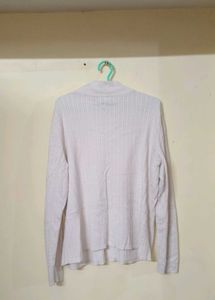 White Ribbed Turtleneck Long Sleeve Top