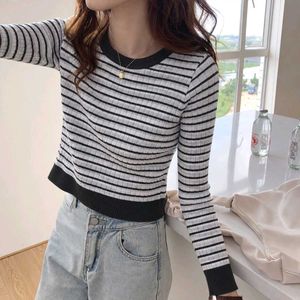 Striped Long Sleeve Cropped Sweater