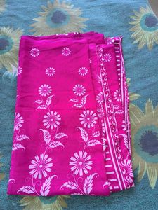 Vibrant Pink Floral Print Saree