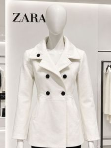 Zara White Double-Breasted Peacoat