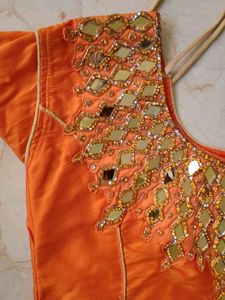 Orange Kurta Set with Mirror Work