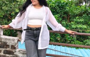 Trendy White Georgette Shirt with crop top for Wom