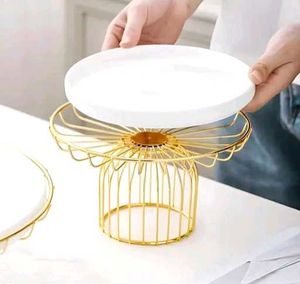 Elegant Gold Cake Stand with White Plate