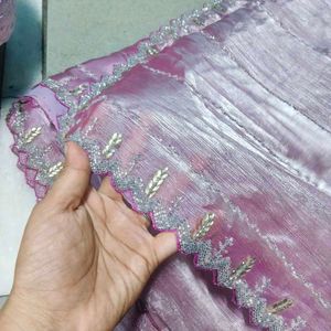 Shimmering Pink Embellished Saree with  stiched bl